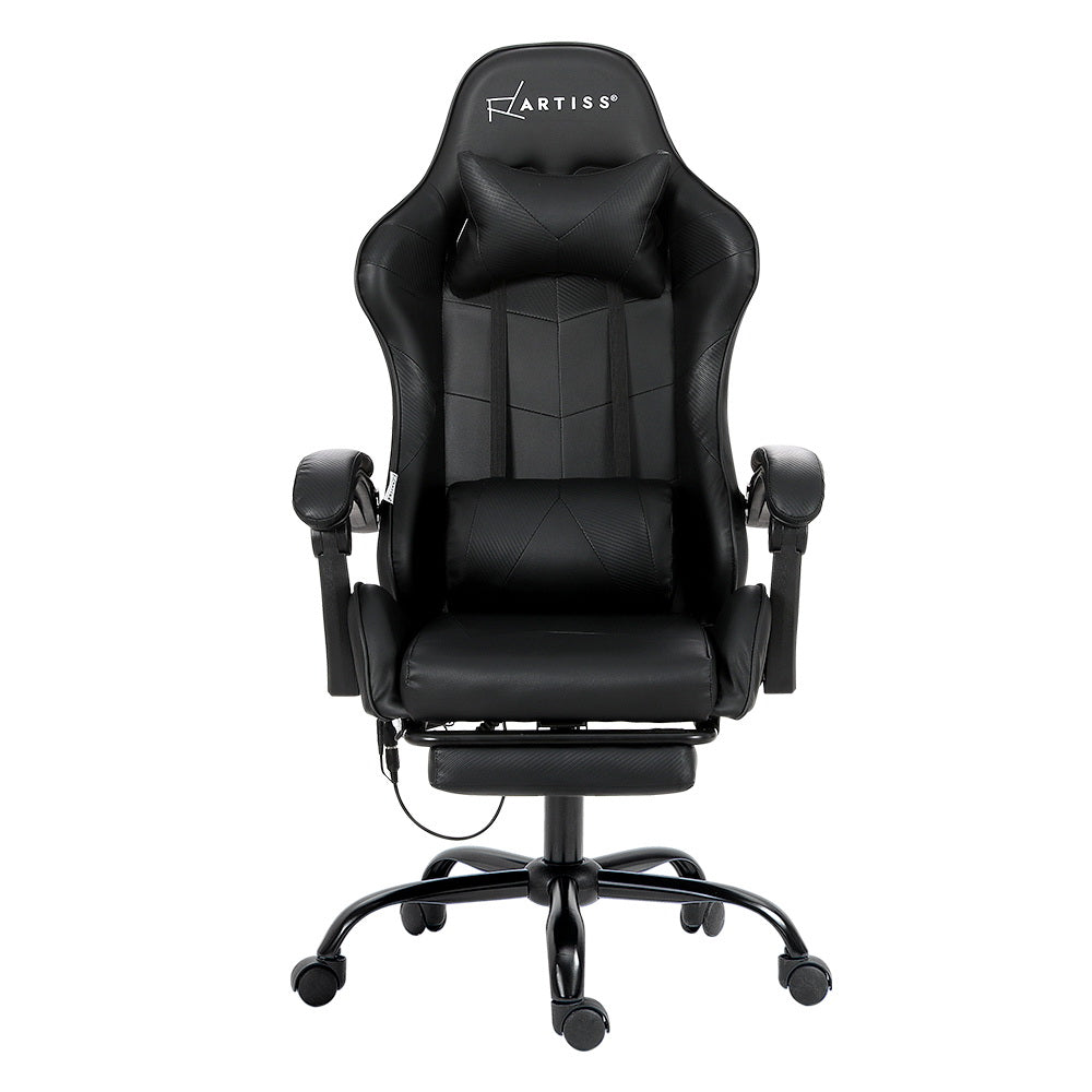 Artiss LED Gaming Office Chair with 6 Point Massage & Footrest - Black-Vivify Co.