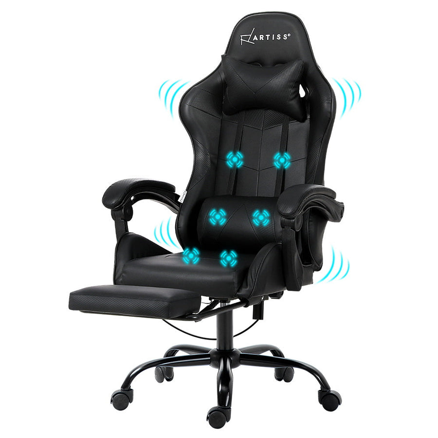 Artiss LED Gaming Office Chair with 6 Point Massage & Footrest - Black-Vivify Co.