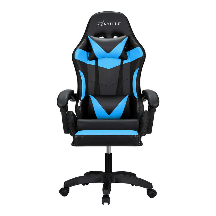 Artiss LED Gaming Office Chair with 6 Point Massage & Footrest - Cyan Blue-Vivify Co.