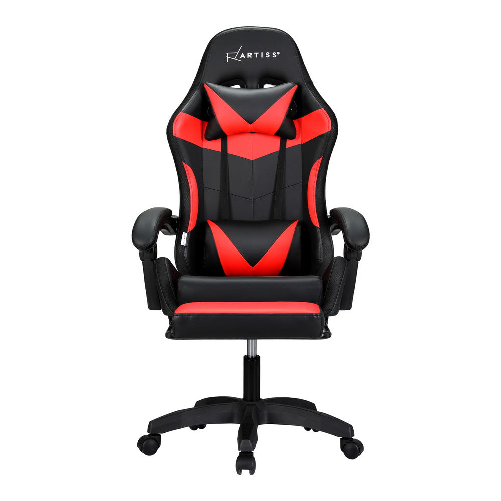 Artiss LED Gaming Office Chair with 6 Point Massage & Footrest - Red-Vivify Co.