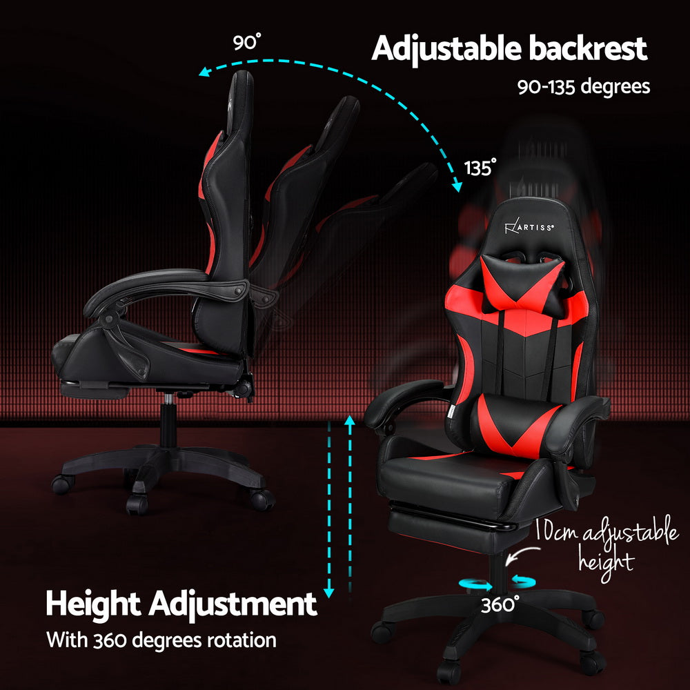 Artiss LED Gaming Office Chair with 6 Point Massage & Footrest - Red-Vivify Co.