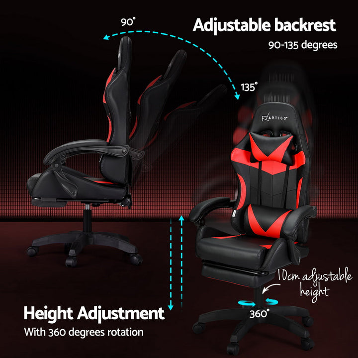 Artiss LED Gaming Office Chair with 6 Point Massage & Footrest - Red-Vivify Co.