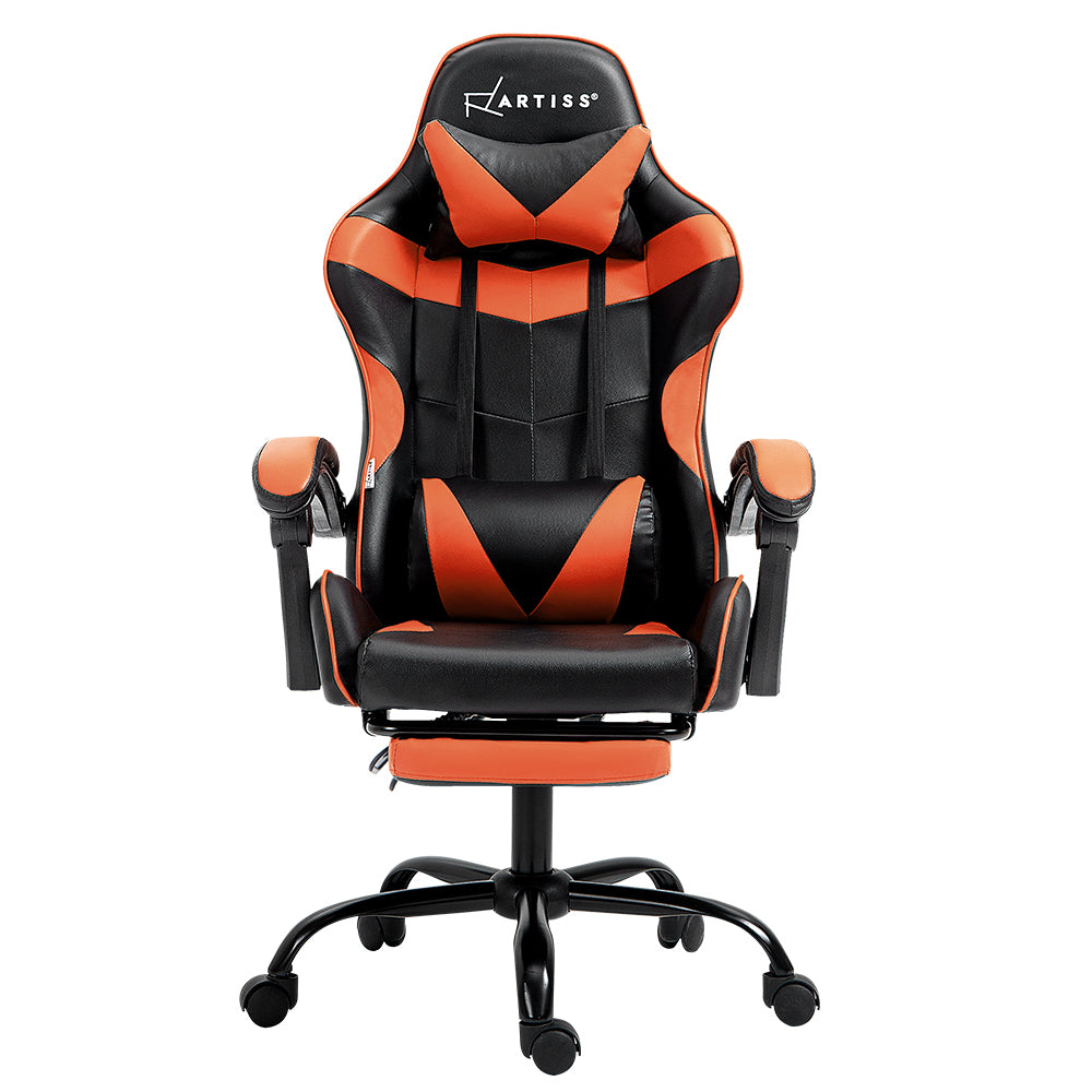 Artiss Leather Executive Gaming Office Chair with Footrest - Orange-Vivify Co.