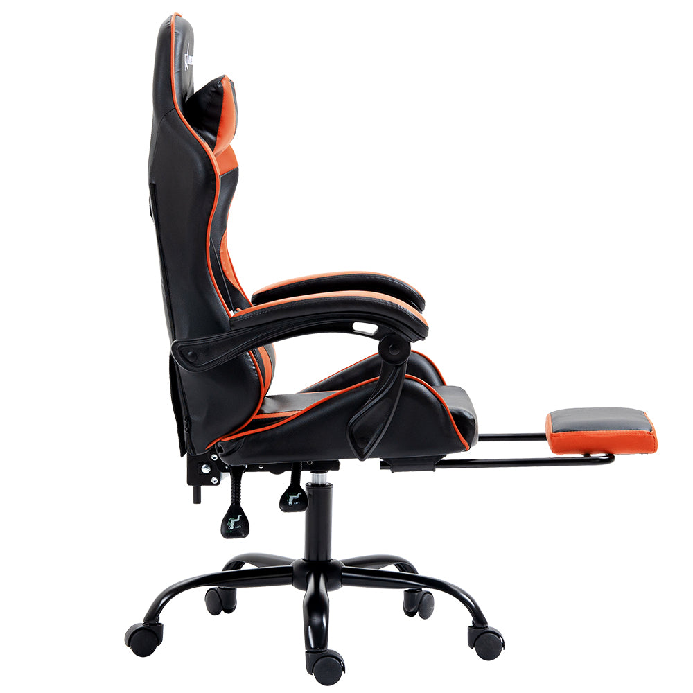 Artiss Leather Executive Gaming Office Chair with Footrest - Orange-Vivify Co.