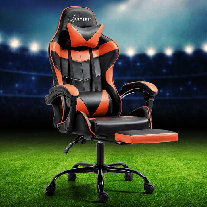 Artiss Leather Executive Gaming Office Chair with Footrest - Orange-Vivify Co.