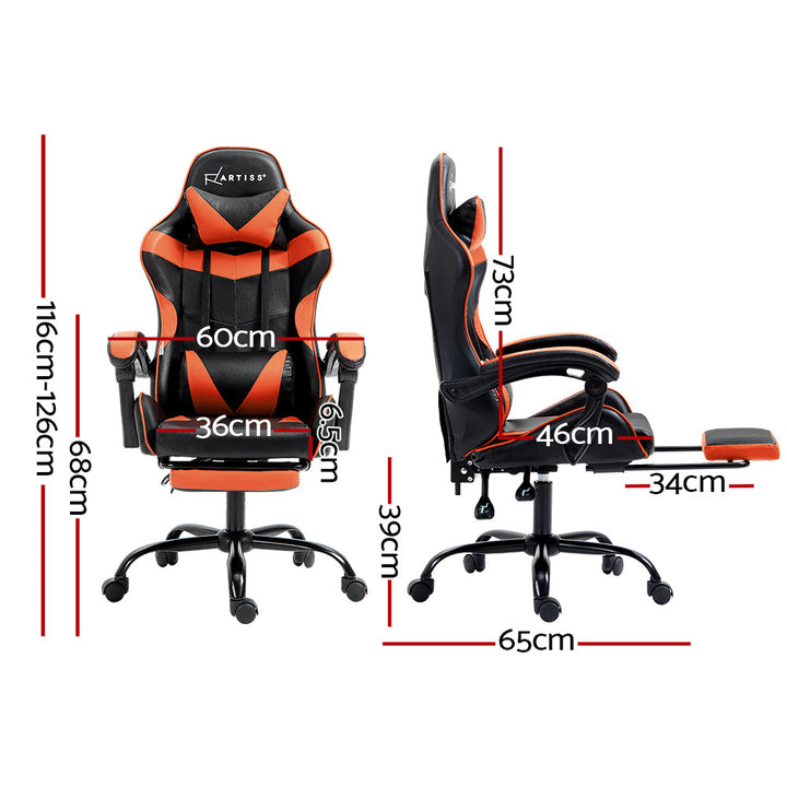 Artiss Leather Executive Gaming Office Chair with Footrest - Orange-Vivify Co.