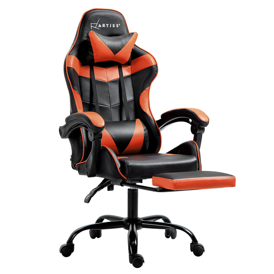 Artiss Leather Executive Gaming Office Chair with Footrest - Orange-Vivify Co.