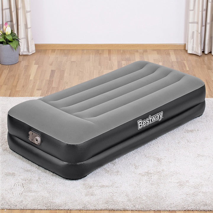 Bestway Air Mattress Single Bed Inflatable Flocked Camping Bed with Built-in Pump