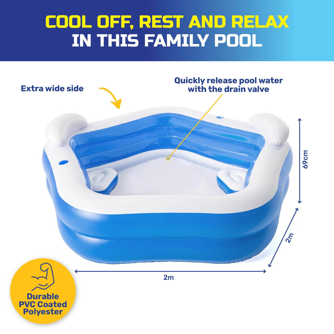 Bestway Inflatable Pentagon Pool with Headrests & Seats - 2m-Vivify Co.
