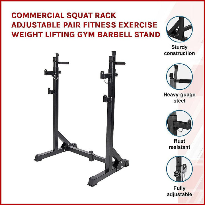 Commercial Squat Rack Adjustable Pair Fitness Exercise Weight Lifting Gym Barbell Stand-Vivify Co.