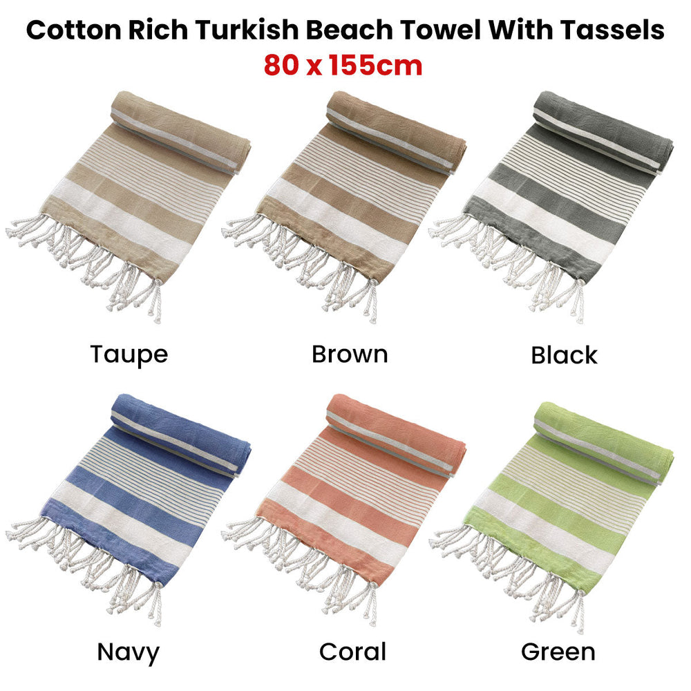Cotton Turkish Beach Towel with Tassels - Black-Vivify Co.