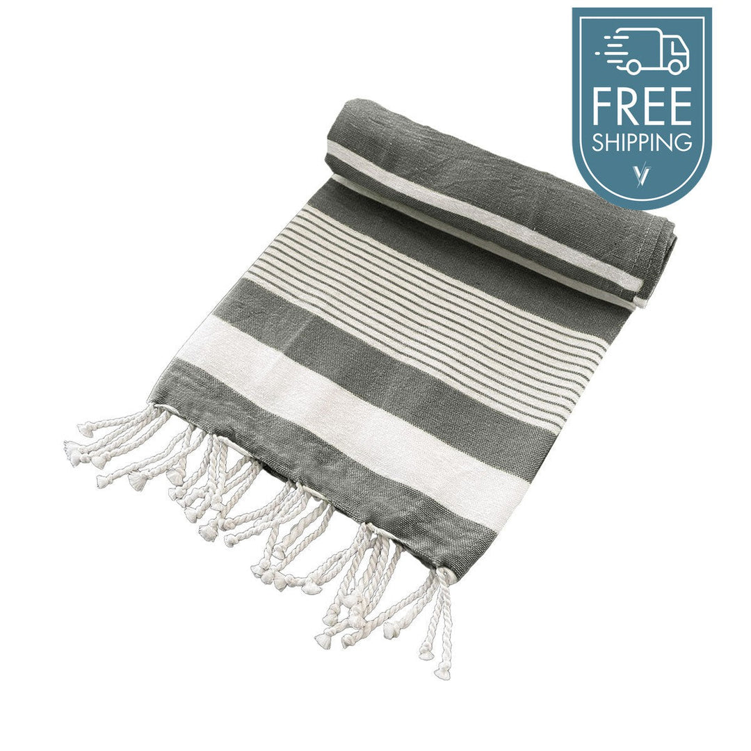 Cotton Turkish Beach Towel with Tassels - Black-Vivify Co.