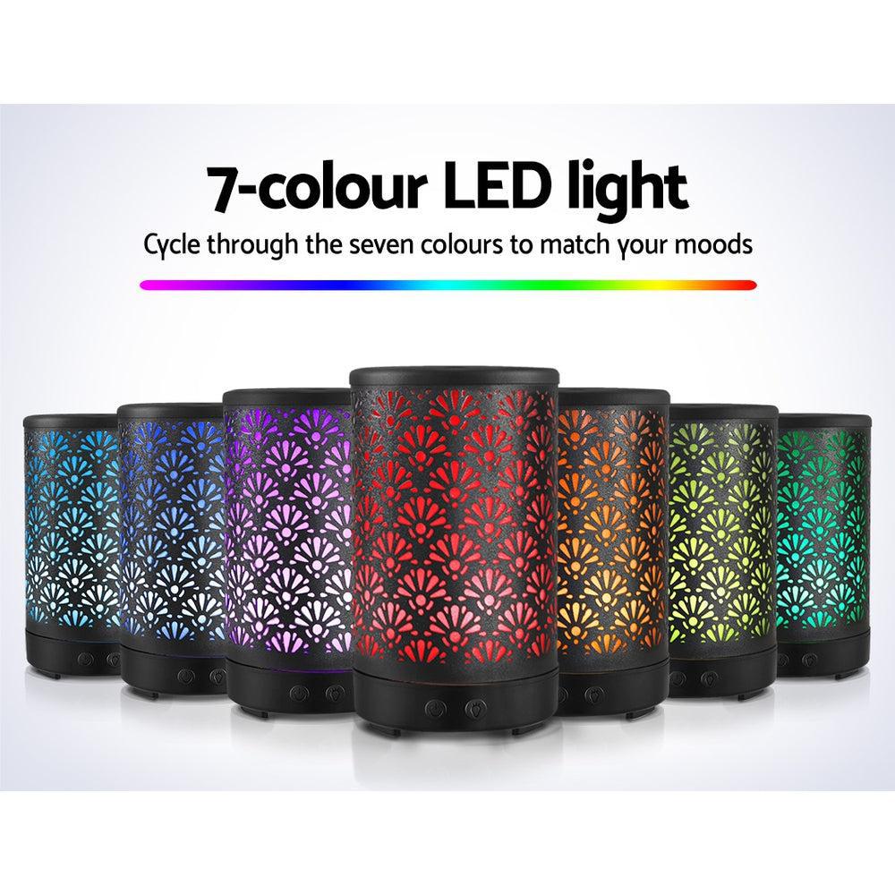 Devanti 100ml 4 in 1 Aroma Diffuser with 7 Colour Night Light - Black Metal-Vivify Co.