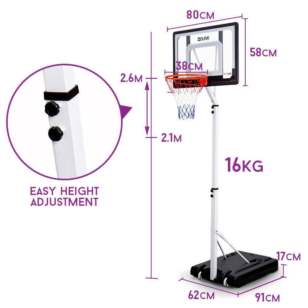 Dr.Dunk Adjustable Portable Basketball Hoop Stand System 2.6m-Vivify Co.