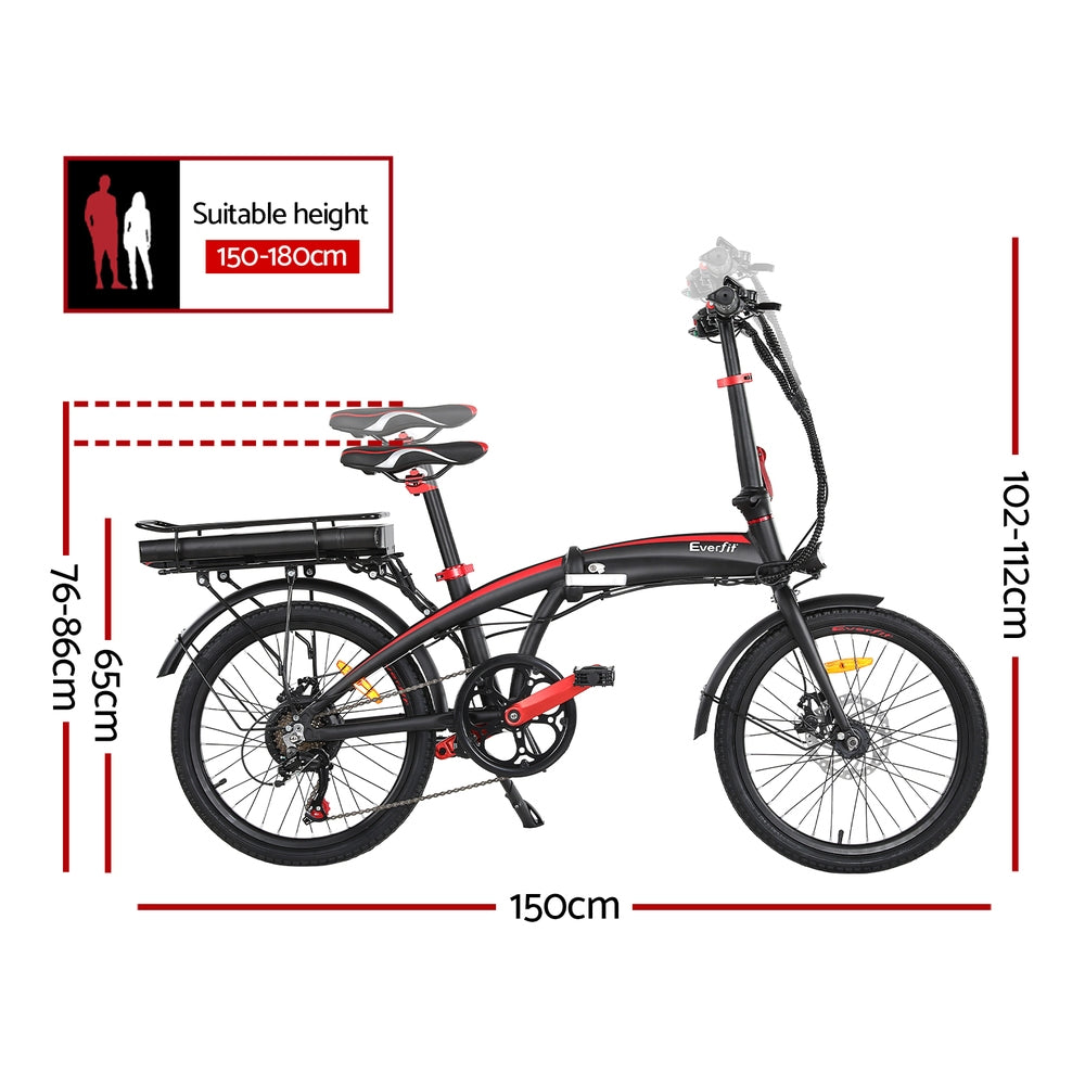 Everfit 20" Folding eBike with Removeable Battery - Black/Red