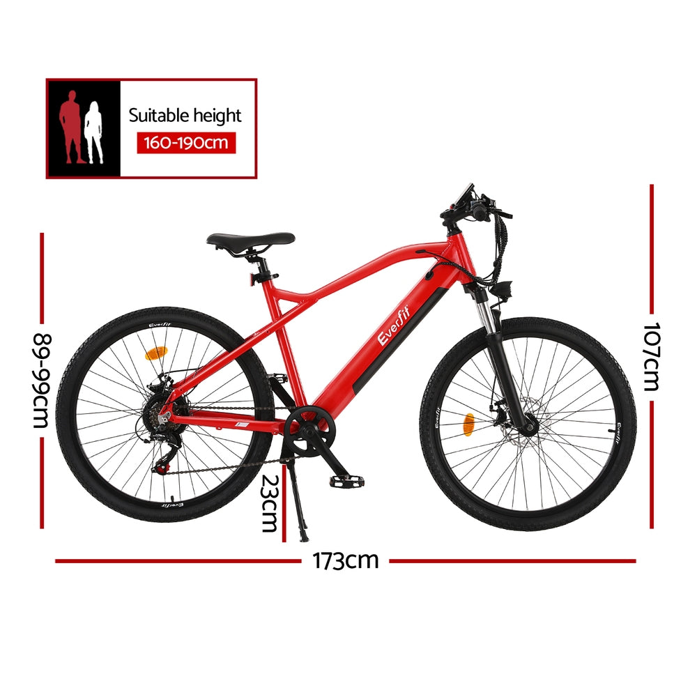 Everfit 26" Electric Mountain eBike with Removable Battery - Red