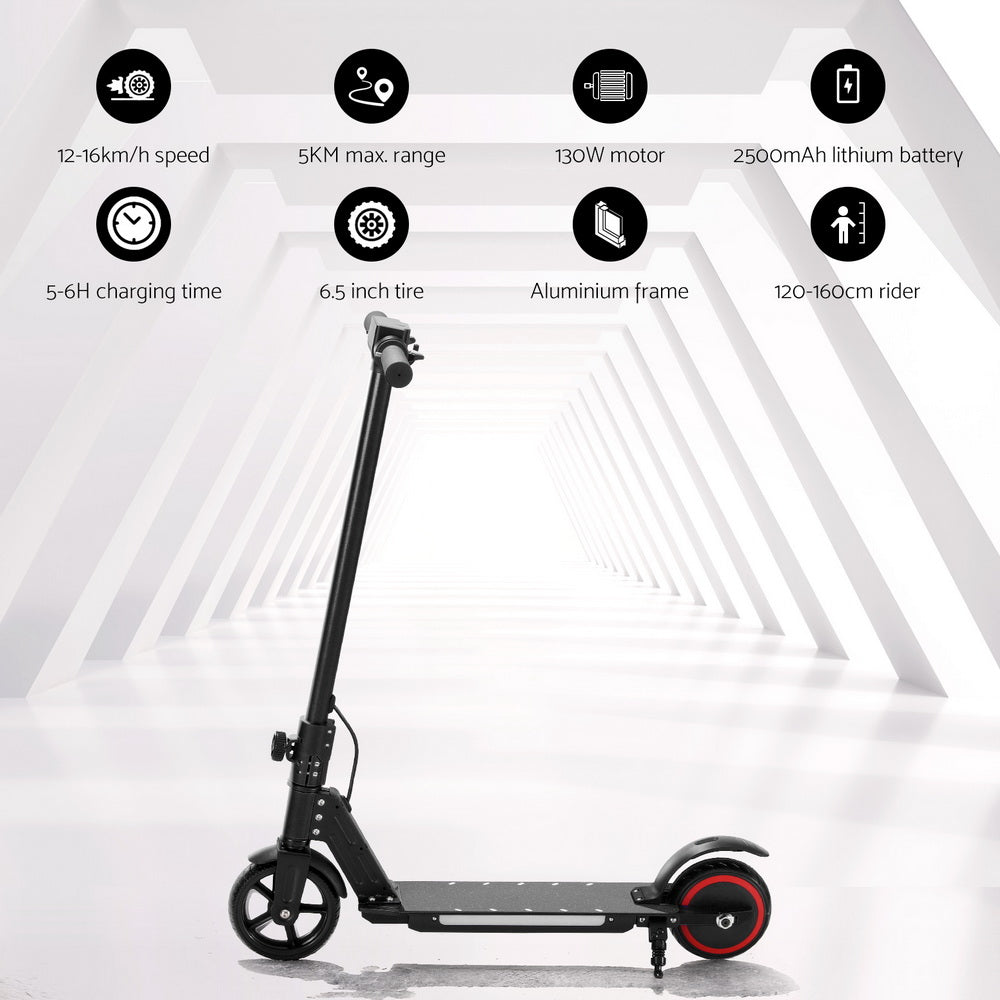 Electric Scooter 130W 16KM/H LED For Kids/Teens - Black