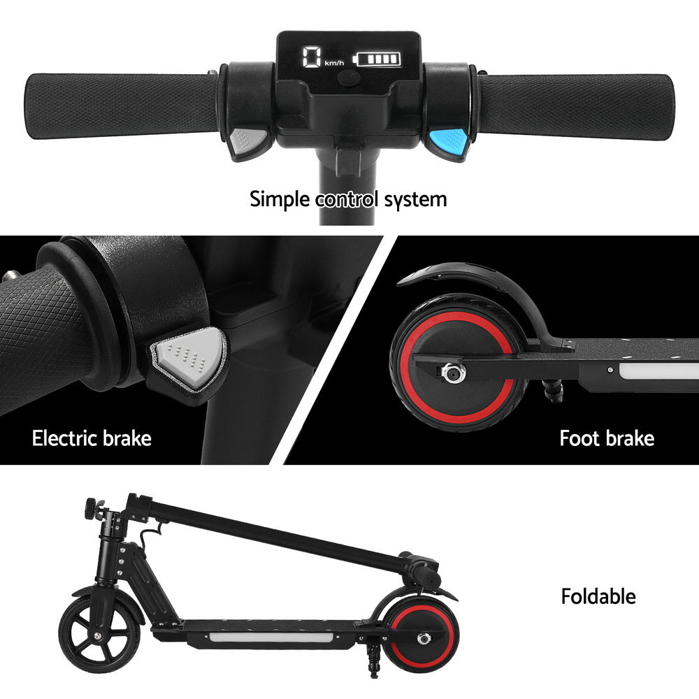Electric Scooter 130W 16KM/H LED For Kids/Teens - Black