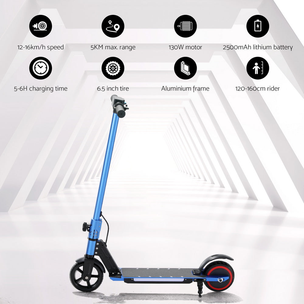 Electric Scooter 130W 16KM/H w/LED Light For Kid/Teens - Blue<br>