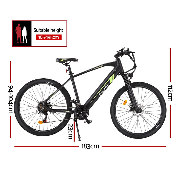 Everfit 27.5" Electric Mountain eBike with Removable Battery - Black-Vivify Co.