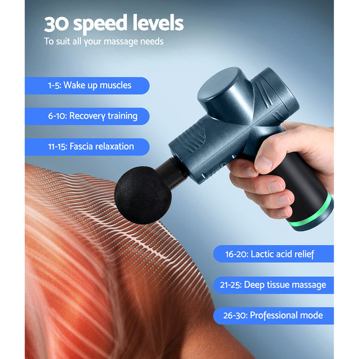 Everfit 30 Speed 4 Head Massage Gun - Blue-Vivify Co.