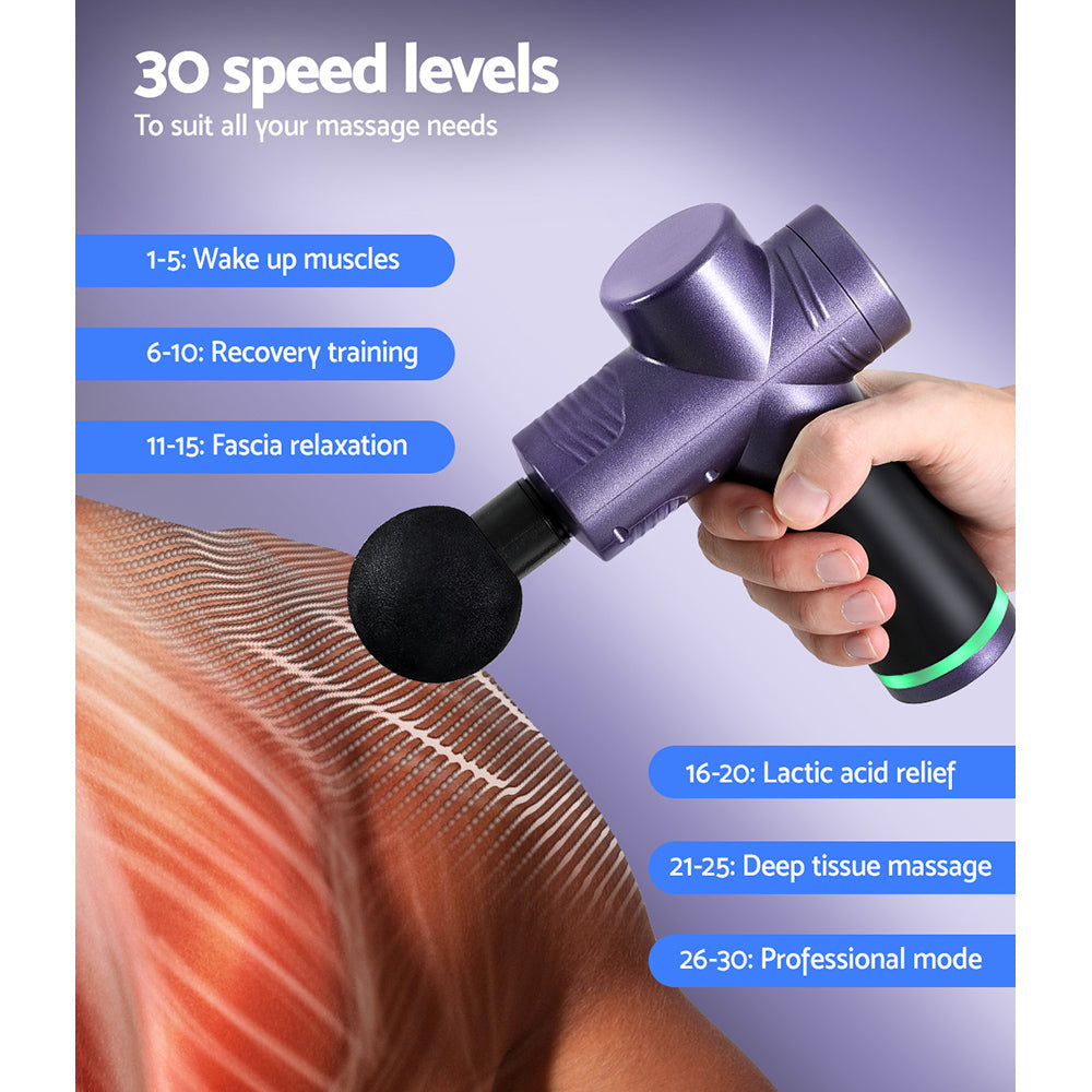 Everfit 30 Speed 4 Head Massage Gun - Purple-Vivify Co.