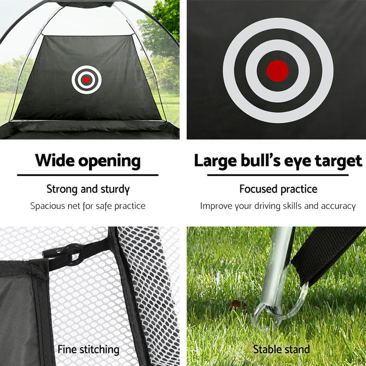 Everfit 3.2m Portable Golf Swing Net with Target, Practice Mat & Tee - Black-Vivify Co.