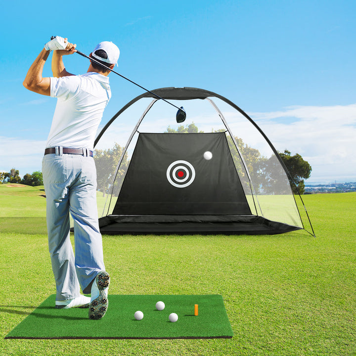 Everfit 3.2m Portable Golf Swing Net with Target, Practice Mat & Tee - Black-Vivify Co.