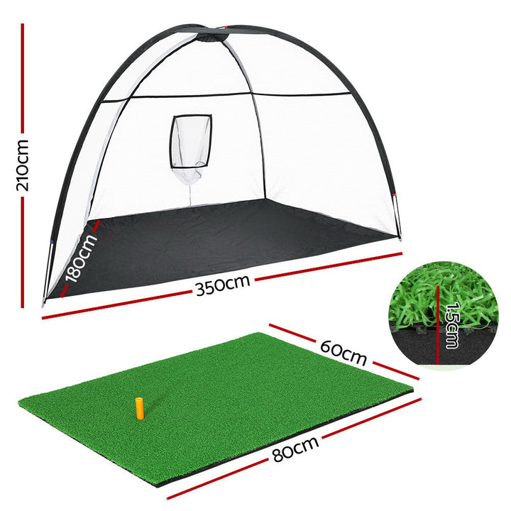 Everfit 3.5M Portable Golf Swing Practice Net with Target Pocket, Mat & Tee-Vivify Co.