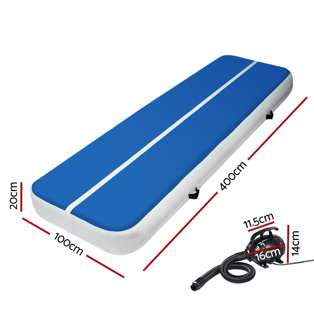 Everfit 4X1M Inflatable Air Track Mat 20CM Thick with Pump Tumbling Gymnastics Blue-Vivify Co.