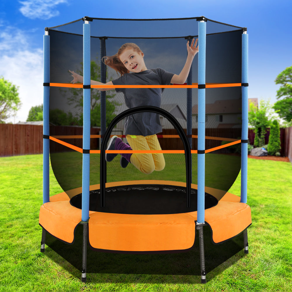 Everfit 4.5ft Trampoline with Safety Enclosure - Orange & Blue-Vivify Co.