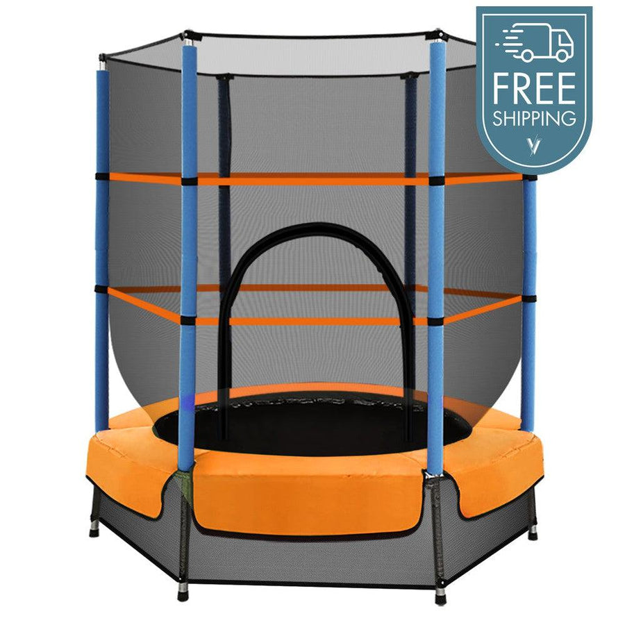 Everfit 4.5ft Trampoline with Safety Enclosure - Orange & Blue-Vivify Co.