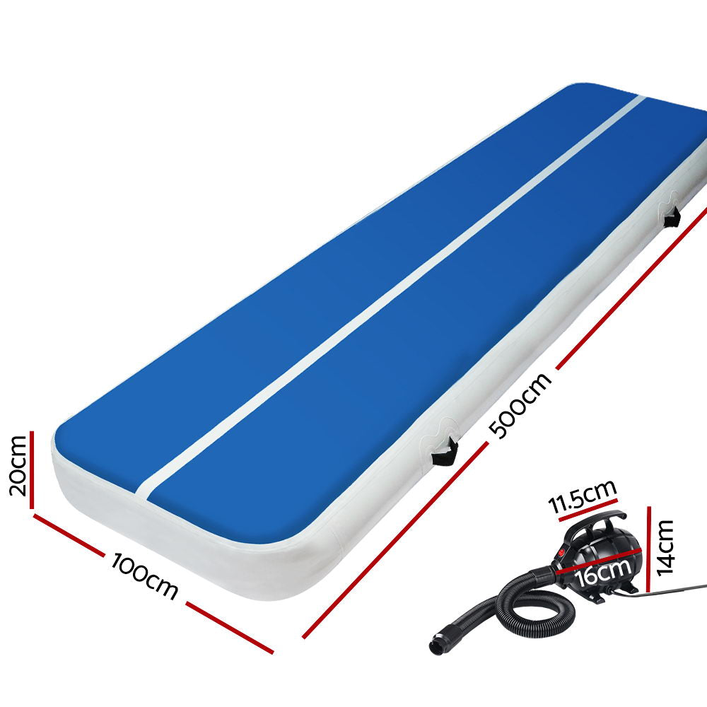 Everfit 5X1M Inflatable Air Track Mat 20CM Thick with Pump Tumbling Gymnastics Blue-Vivify Co.