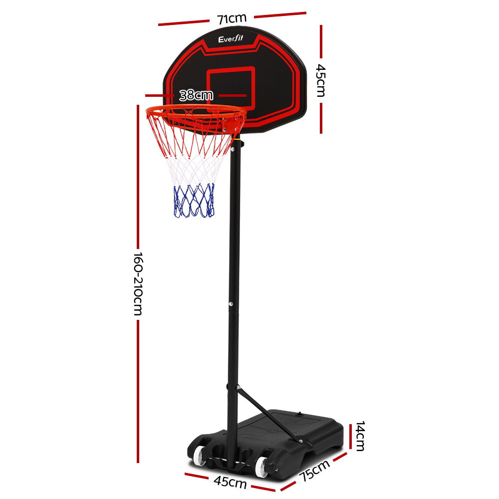 Everfit Adjustable Portable Basketball Stand Hoop System Rim Black 2.1m-Vivify Co.