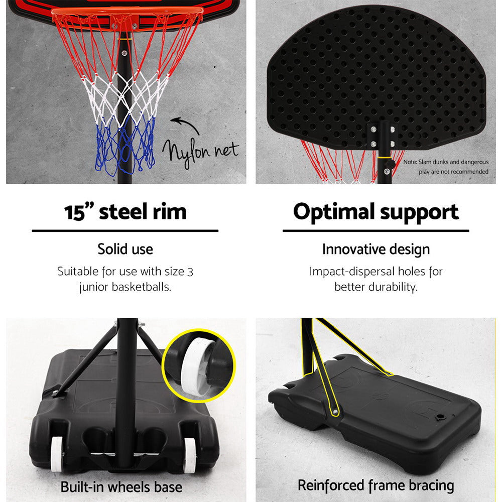 Everfit Adjustable Portable Basketball Stand Hoop System Rim Black 2.1m-Vivify Co.