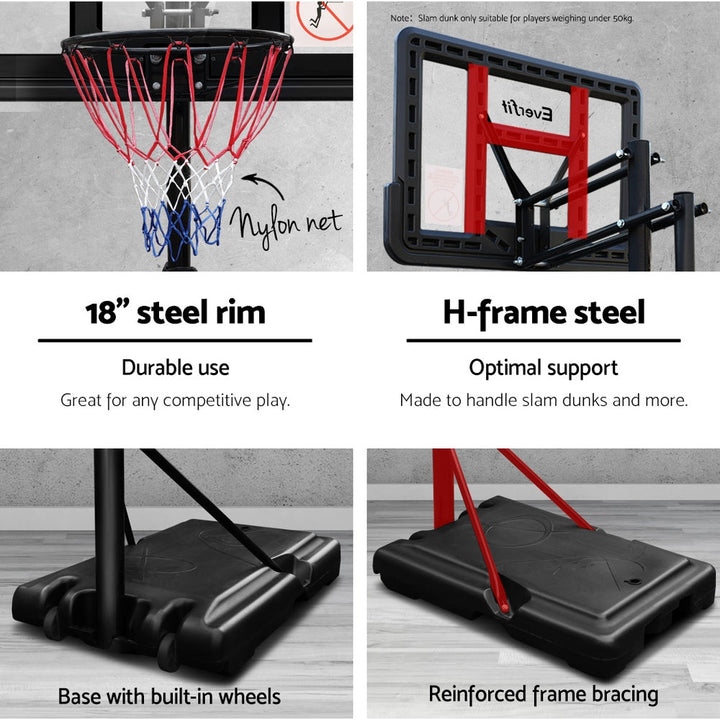 Everfit Basketball Hoop Stand System Ring Portable Net Height Adjustable Black 3.05m-Vivify Co.