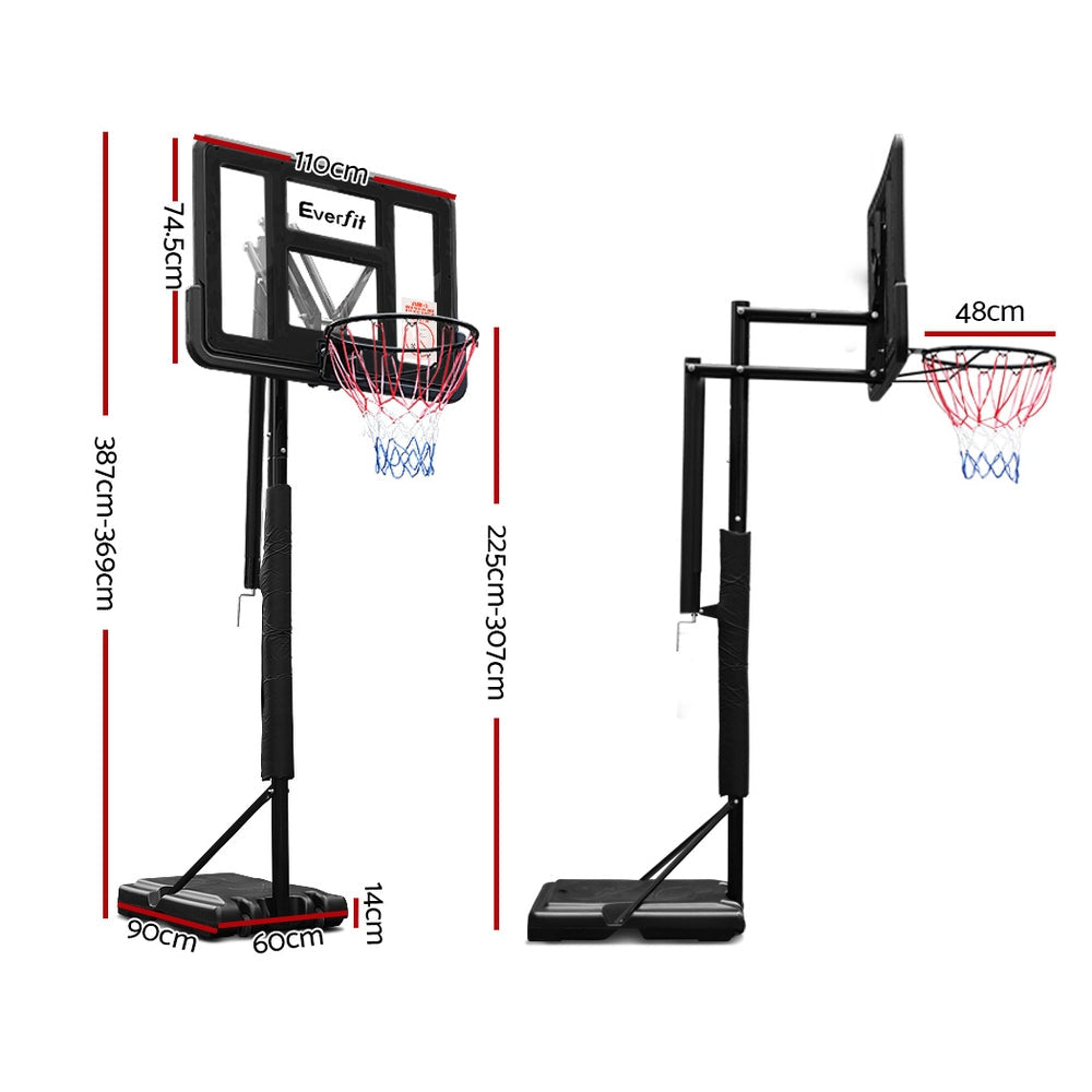 Everfit Basketball Hoop Stand System Ring Portable Net Height Adjustable Black 3.05m-Vivify Co.