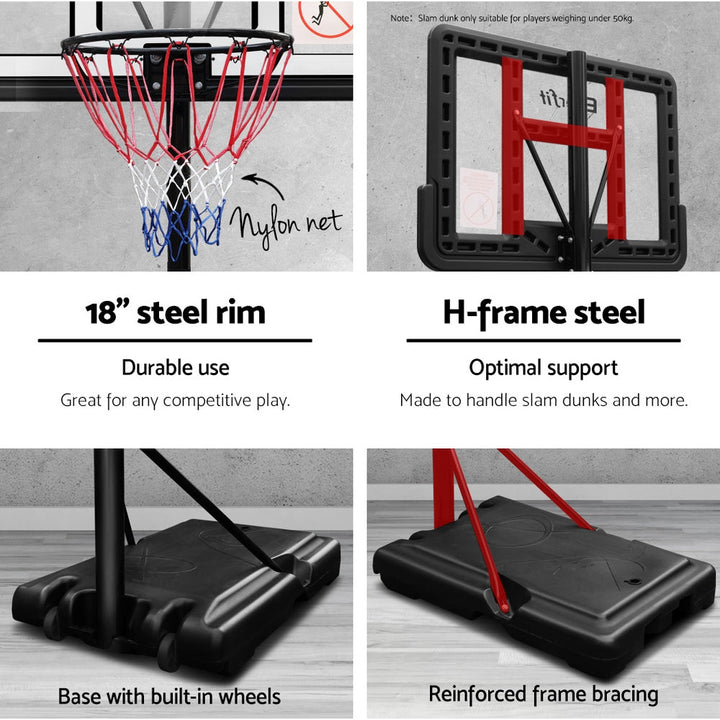 Everfit Basketball Hoop Stand System Ring Portable Net Height Adjustable Blue 3.05m-Vivify Co.