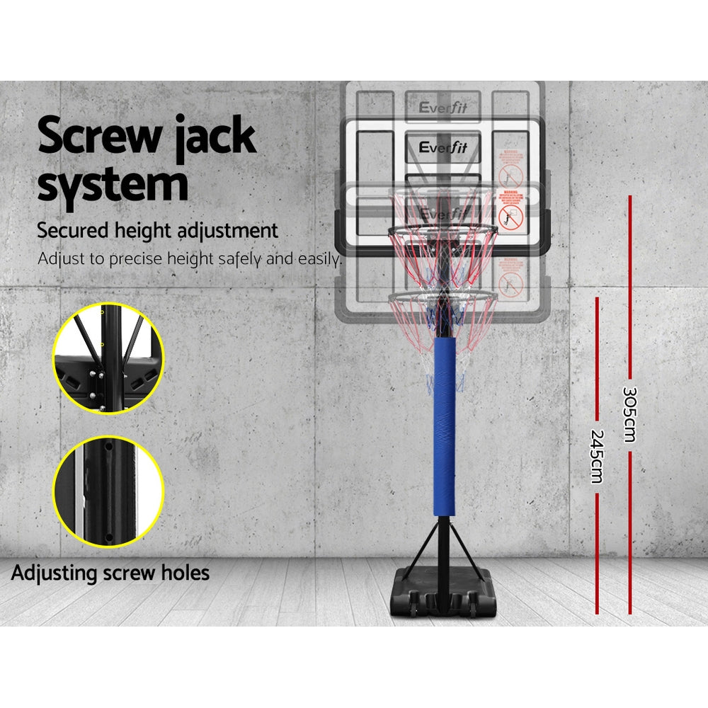 Everfit Basketball Hoop Stand System Ring Portable Net Height Adjustable Blue 3.05m-Vivify Co.