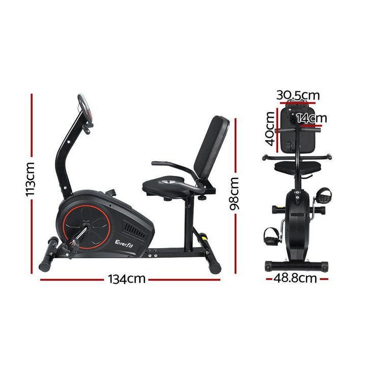 Everfit Recumbent Exercise Bike Magnetic - Black-Vivify Co.