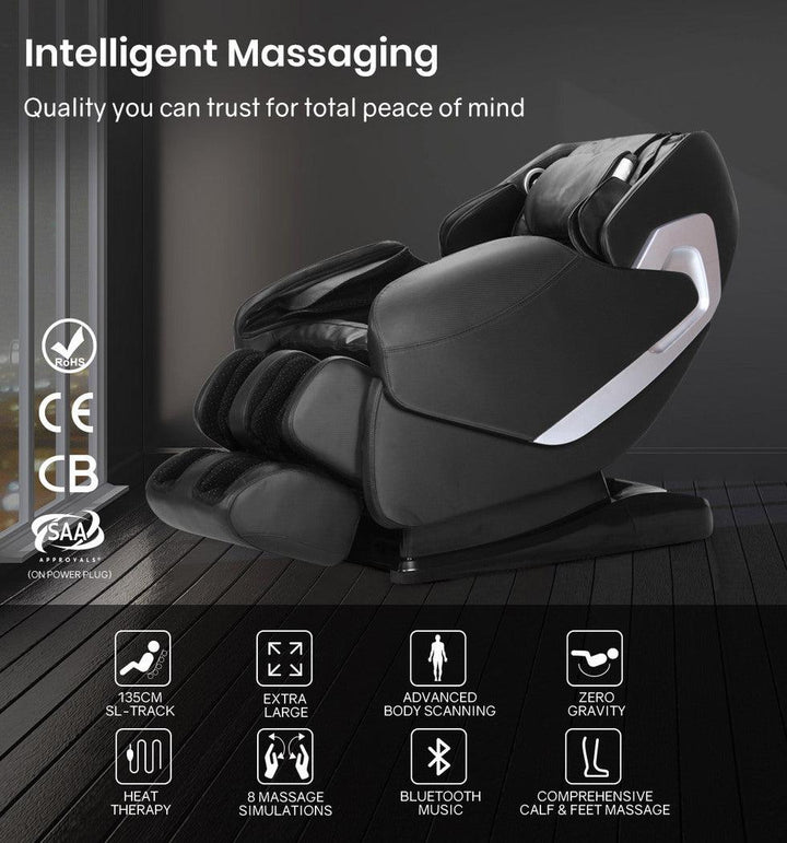 FORTIA Cloud9 Ultimate MKII Full Body Massage Chair with Heating & Bluetooth - Black-Vivify Co.