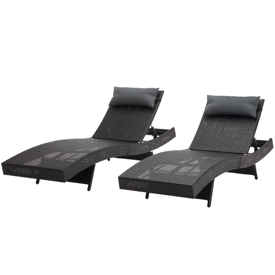 Gardeon 2x Adjustable Wicker Sunbed Beach Chair - Black & Grey-Vivify Co.