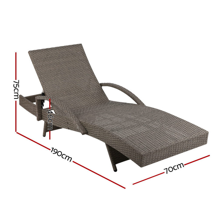Gardeon 2x Adjustable Wicker Sunbed Beach Chair - Grey & Beige-Vivify Co.