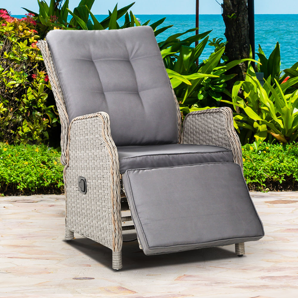 Gardeon Adjustable Recliner Wicker Sunbed Beach Chair - Grey-Vivify Co.