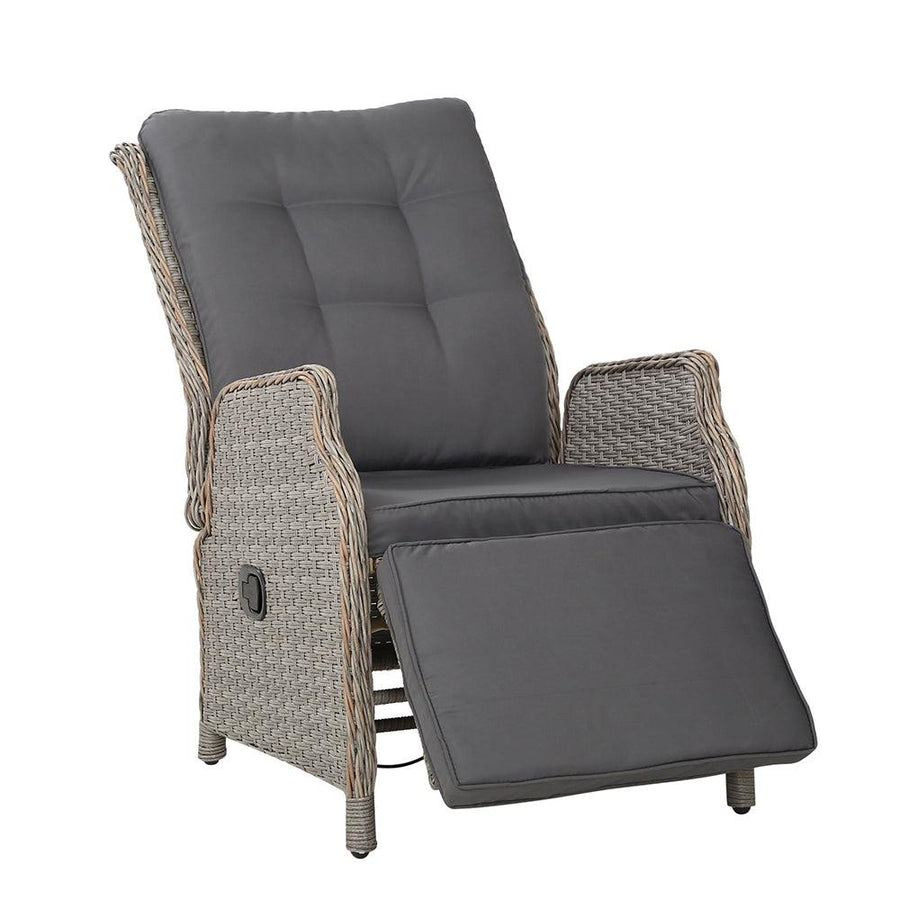 Gardeon Adjustable Recliner Wicker Sunbed Beach Chair - Grey-Vivify Co.