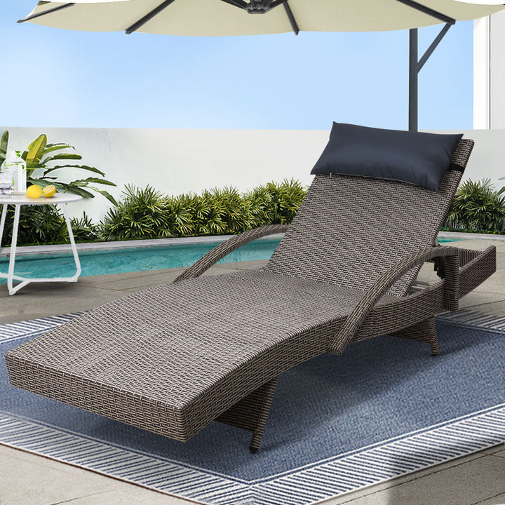 Gardeon Adjustable Wicker Sunbed Beach Chair - Beige & Grey-Vivify Co.