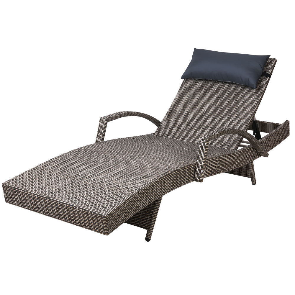 Gardeon Adjustable Wicker Sunbed Beach Chair - Beige & Grey-Vivify Co.