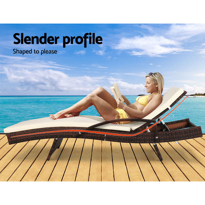Gardeon Adjustable Wicker Sunbed Beach Chair - Brown & Beige-Vivify Co.