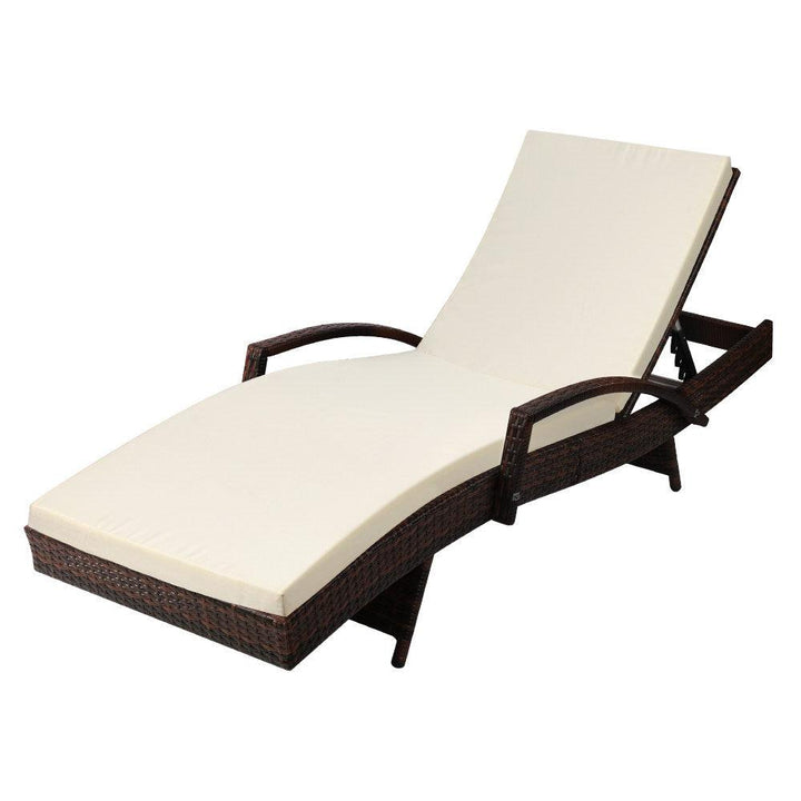 Gardeon Adjustable Wicker Sunbed Beach Chair - Brown & Beige-Vivify Co.