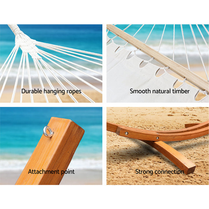 Gardeon Double Hammock with Wooden Stand - Cream-Vivify Co.